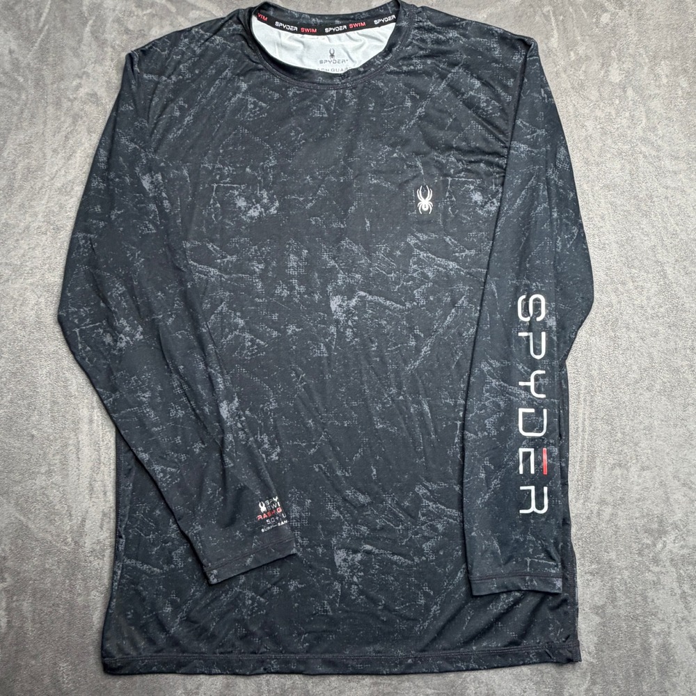 Spyder Rash Guard Mens Small Black Long‎ Sleeve UPF 50+ Sun Shirt Surf